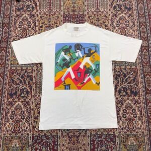 VTG Rare 1993 Jacob Lawrence Wildwood Productions T Shirt Art White L USA Folk